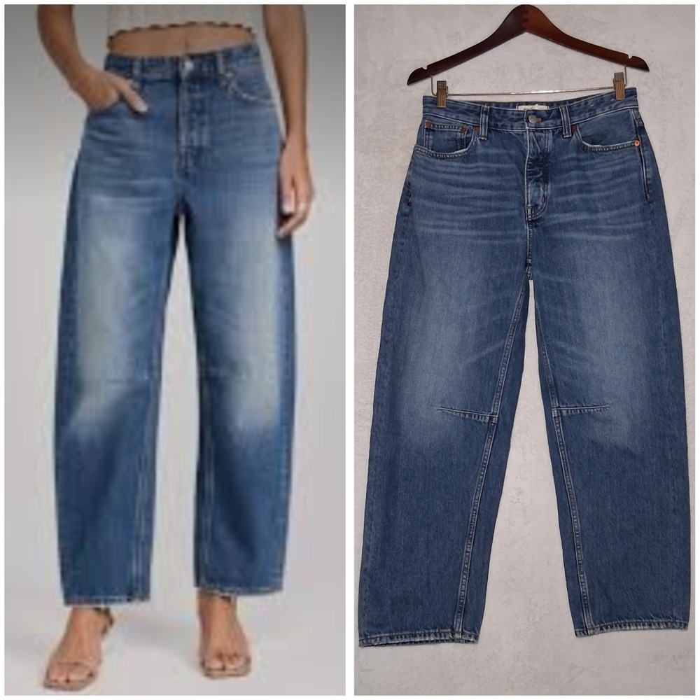 Madewell Curvy The Darted Barrel-Leg Jeans Denim Blue Size 26 Button Fly